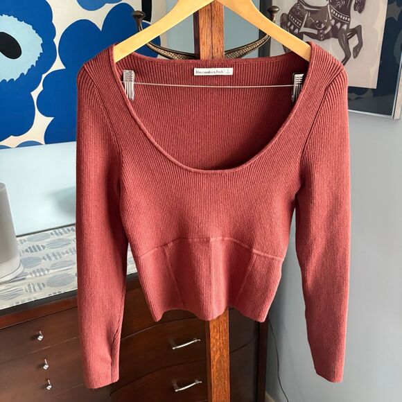 Abercrombie Scoopneck, Ribbed Corset Rust Brown Sweater Top size L - Picture 2 of 8